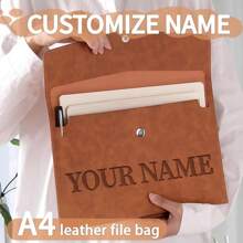 Customized Personalized File Folder A4 Magnetic File Bag, Waterproof PU Leather Document Organizer, Birthday/Christmas Gift Customization, Large Capacity Business Office Filing Bag, Exam Stationery Supplies,Back To School,School Supplies