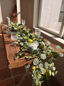 Lemon Daisy Eucalyptus Style Decorations, Suitable For Spring/Summer, Valentine's Day, Mother's Day, Room, Office, Bedroom, Wedding, Table Center, Furniture, Stair Railing Decor Easter Gifts Birthday Graduation,Fall Decor,Autumn