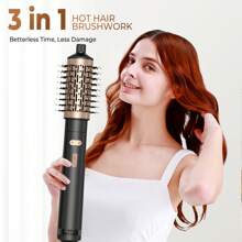 3 In 1 Automatically Rotating Hot Air Blow Dryer Brush Set, Auto Spin Hair Dryer With 2 Interchangeable Brush(38mm+50mm) & Air Nozzle, Electric Hot Air Spin Hair Brush Set For Hair Volumizer, Drying, Straightening, Curling