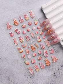 3PCS Easter Relief Nail Stickers, Cute Rabbit Nail Art Self-Adhesive Decoration Tools, Radish Print 5D Self-Adhesive Nail Design, Suitable For Acrylic Nails, Meniscus Supplies For Women And Girls, Holiday Gifts