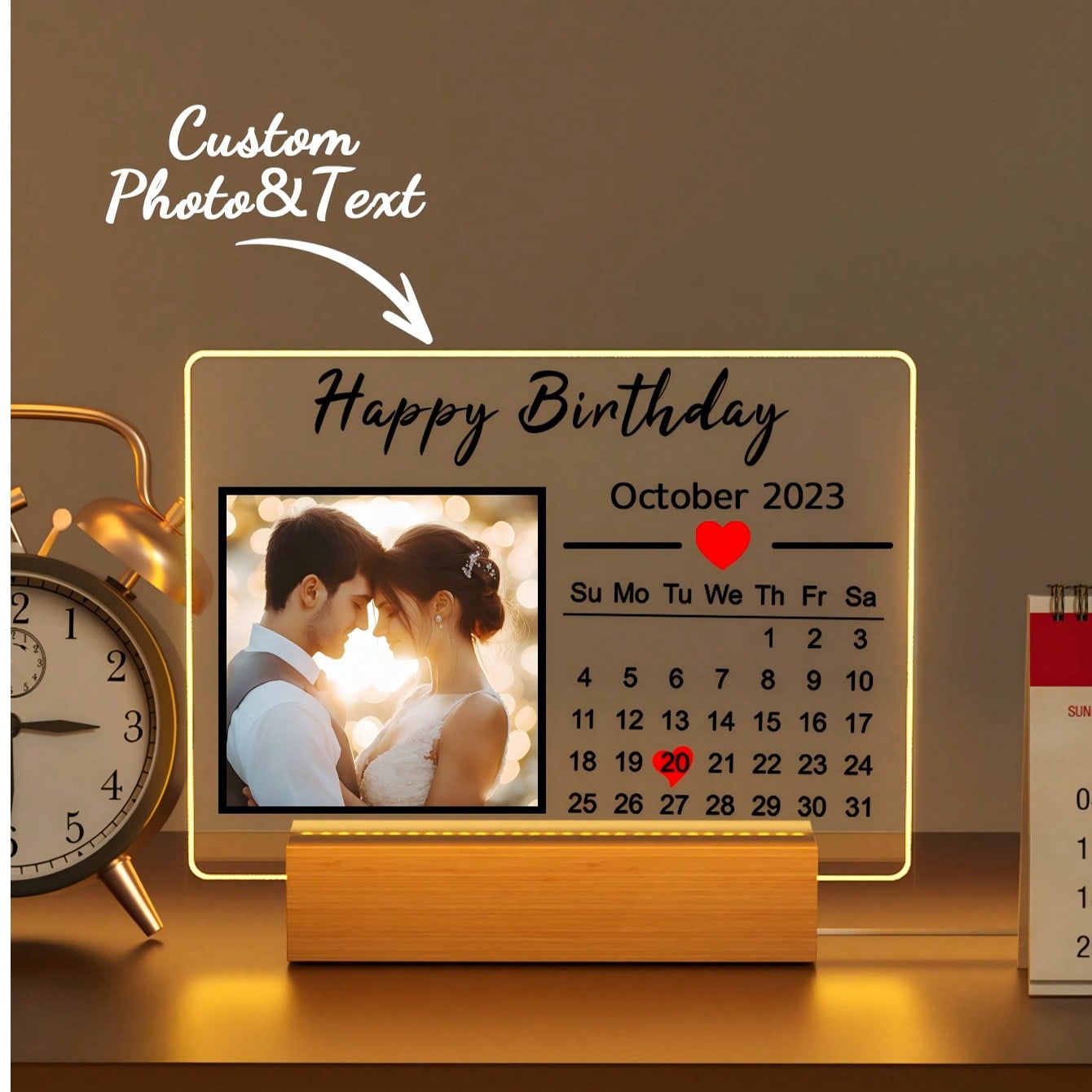 Pieza Luz nocturna de acrílico de tono cálido personalizable, regalo único y personalizado para parejas, aniversario, Día de San Valentín, cumple