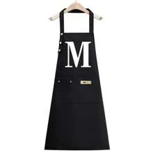 1件男女通用厨房围裙，防油防水，烹饪围裙，腰部可调节，A-Z字母图案，咖啡色围兜式围裙，厨房配件 - 黑色 - 查看 26