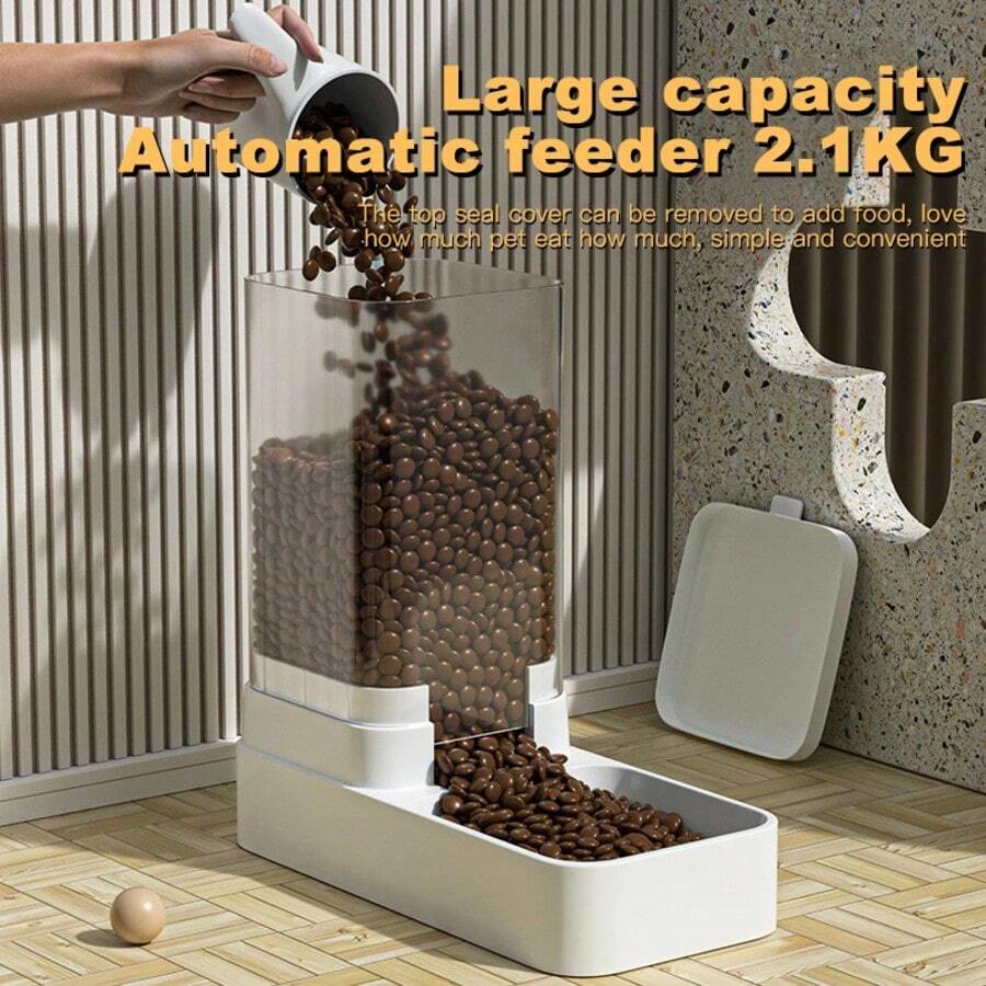 Automatic Cat Feeder & Water Dispenser With Gravity Food Storage Container For Cats And Dogs - 2.1Kg Food - View 1