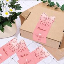 50pcs/Bag Bowknot Gift Decoration Sealing Sticker, Pink Cute Thank You Sticker Rose Gift Box Sealing Sticker Decoration Sticker, Suitable For Party Gift Decoration Supplies
