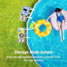 POOLHACKER 2024 Upgrade 2 Sets Poolside Storage Basket, Above Ground Pool Accessories, Swimming Pool Storage Basket With Pool Cup Holder, Poolside Storage To Organize Cup Towel