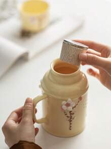 1 套手工花陶瓷小茶壶带木塞，创意马克杯盖，办公室真空保温咖啡壶，茶壶，水壶，家用大容量陶瓷暖手壶，送给朋友、同学返校的节日礼物 - 彩色 - 查看 11