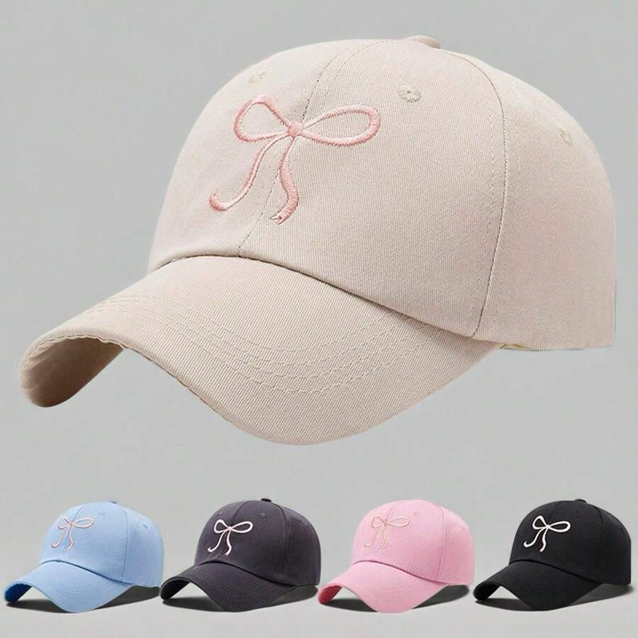 Butterfly Embroidery Outdoor Sunscreen Casual School Style Street Baseball Cap (Blue With Random Pink/White Bowknot)