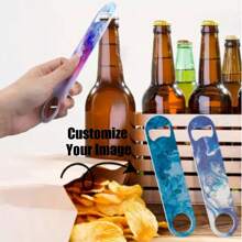 Aanpasbare roestvrijstalen flesopener met dubbelzijdige fotoprint, gepersonaliseerde metalen bier-/wijnflesopener