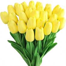 5pcs Artificial Silk Tulip Flowers With Stems And Green Leaves, Fake Flower Decor For Vases, Weddings, Parties, Kitchen, Office, Home, Bedroom, Dining Table. Latex Tulips Feel Real, Artificial Tulip Bouquet Decor For Home, Office, Wedding Easter Gifts Birthday Graduation