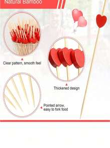 200/100/50/20 件心形竹签、水果签、纸杯蛋糕装饰、鸡尾酒棒，适用于情人节、生日、婚礼、居家、餐厅、派对、野餐 - 紅色 - 查看 6