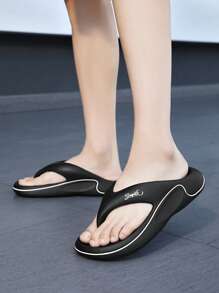 夏季休闲时尚简约宽松防滑耐磨柔软透气速干男士人字拖 - 黑色 - 查看 4