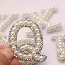 26pcs Colorful Crystal Rhinestone & Faux Pearl Letter Patches - Fashionable Accessories For Clothing & Bags - Suitable For DIY Fashion Enthusiasts - Great For Customizing Bags, Jackets And Shoes