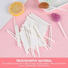 4 英寸白色棒棒糖棒，棒棒糖棒，适用于自制糖果、饼干、甜点，100 支 - 白色 - 查看 4