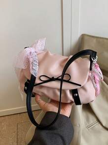 1 pieza Bolso de mujer con bloques de color y pliegues tipo nube, bolso de hombro/cruzado de estilo Y2K con lazo elegante, apropiado para festivales, citas, regalos