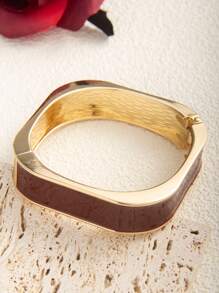 1pc Minimalist Burgundy Dripping Oil Open Bangle, Versatile For Daily Wear And Party - Burgundy - View 10