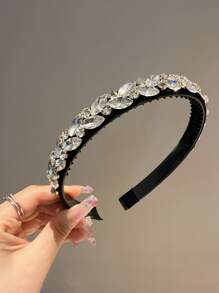 1pc Minimalist Chic Rhinestone Headband, Luxurious And Shiny Hair Accessories, Anti-Slip - Silver - View 12