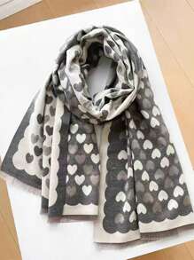 Elegant Minimalist All-Over Heart Pattern Jacquard Imitation Cashmere Warm Scarf For Women, Fashionable & Versatile Daily Accessory, Casual Air Conditioning Shawl, Polyester, All Season