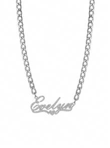 Women's Custom Name Bamboo Earrings Classic Exaggerated Personalized Large Round Earrings Stainless Steel Men's 5mm Cuban Chain Thick Chain Heart-Shaped Pendant Couple Jewelry Set Family Christmas Gift, Silver, Stylish, Colorful, Vintage, Hipster, Simple, Y2k, 2000s Fashion, Custom, Personalized, Unique, Ideal Gifts For Him, Ideal Gifts For Her, Her, Boyfriend, Girlfriend, Dad, Mom, Family, Friends, For Anniversaries, For Birthdays, For Graduation, For Prom, For Party - Silver-sandblasting - View 8