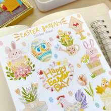 3 STUKS Handgemaakt Stickervel - Pasen | Esthetische Stationery Stickers Met Konijntjes En Bloemen. Geweldig Voor Dagboeken, Enveloppen En Kaarten