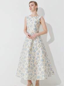 Luxury Jacquard Weave Sleeveless Party Dress For Women, Wedding Guest Dress, Prom Dress