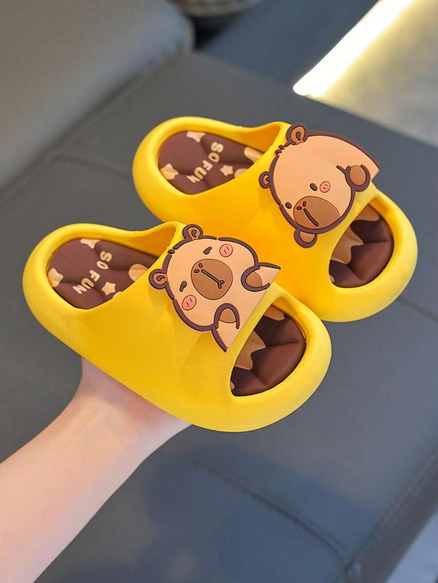 1 双儿童夏季 PVC 室内拖鞋，带有可爱的动物水豚图案 - 黃色 - 查看 1