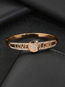 1 件心形白色锆石开口手镯，情人节、约会、妈妈、母亲节、礼物的惊喜礼物 - 金黃色 - 查看 3