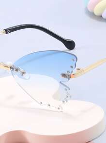 1pc Unisex Metal-Free Butterfly Rhinestone Decorated Glasses, Suitable For Outdoor Travel, Personalized Party Decoration Glasses - Baby Blue - View 2