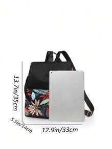 1 Pc Ladies Leaf Pattern Nylon Zip Closed Fashion Backpack For Daily Use In Autumn And Winter - Red - View 3