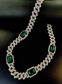 1pc Fashionable Men/Women Alloy Fully Rhinestone Gem Necklace, Shiny Rhombic Chain Jewelry For Daily Wear - Gemstone Hip Necklace - View 21