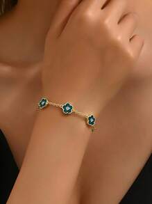 1 件 925 纯银四叶草幸运手链，适合女性日常佩戴节日礼物原创设计迷人复古派对精美珠宝