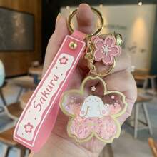 1pc Cherry Blossom Sequin Liquid Keychain, Creative Keyring, Girly Car Key Chain, Backpack Accessory, Gift - Multicolor - View 2