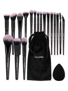 MAANGE 18pcs/20pcs/51pcs Professional Makeup Brush Set, Includes 18 Pcs Face Makeup Brushes, 1 Makeup Sponge And 1 Velvet Makeup Bag, Containing Powder Brush, Blush Brush, Foundation Brush, Contour Brush, Eyeshadow Brush, Eyebrow Brush, Eyeliner Brush And Smudge Brush. The Makeup Tools Are Made Of Soft, Skin-Friendly Fiber Material, Easy To Carry. It Is An Ideal Gift For Women And Girls. The Set Contains Various Makeup Brushes, A Perfect Combination Of Makeup Tools. - Black - View 1