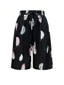 Women's Floral Print Elastic Drawstring Mid-Thigh Summer Shorts