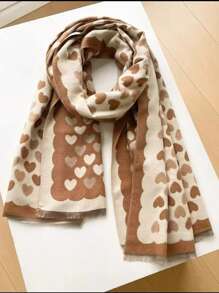 Elegant Minimalist All-Over Heart Pattern Jacquard Imitation Cashmere Warm Scarf For Women, Fashionable & Versatile Daily Accessory, Casual Air Conditioning Shawl, Polyester, All Season