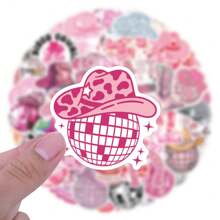 Pegatinas de vaquera disco, paquete de 55 unidades, pegatinas de vaquera de moda rosa, calcomanías y pegatinas de vinilo para portátil, suministros para fiestas como regalos (DiscCwgirl) papelería manualidades libro de sticker estikers - Multicolor - Ver 3