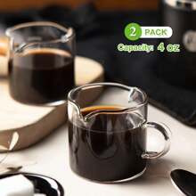 Espresso Cups Set Of 2, 4 OZ Double Spouts Cups, Espresso Shot Glasses, Milk Cup With Handle, Clear Glass, Espresso Accessories For Espresso Machine Back To School - Transparent - View 3