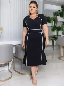 Midi Dress Bias Evangelical Fashion Women's Social Elegant - 黑色 - 查看 1