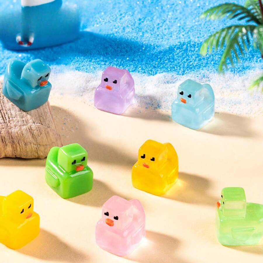 10/20 件迷你树脂鸭子，夜光小人物鸭子趣味微型树脂小雕像鸭子小卡通人物鸭子适用于家居汽车办公室装饰青少年派对礼物（颜色随机）