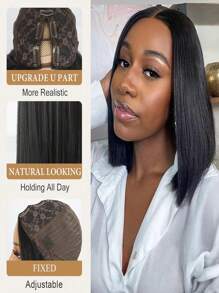 V Part Wig Bob Straight Wigs Human Hair Bob Wig With Clips Glueless Wigs Human Hair Beginner Friendly V Shape Wig No Glue No Sew Clip In Half Wigs For Women - SNatural - View 4