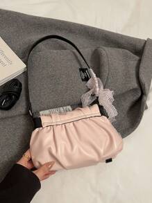 1 pieza Bolso de mujer con bloques de color y pliegues tipo nube, bolso de hombro/cruzado de estilo Y2K con lazo elegante, apropiado para festivales, citas, regalos