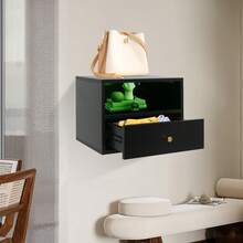 TFCFL Floating Nightstand With Slide Drawers, Floating Bedside Cabinet, Floating Bedside Table With Drawers 17.72*11.81*13.78in - 黑色 - 查看 3