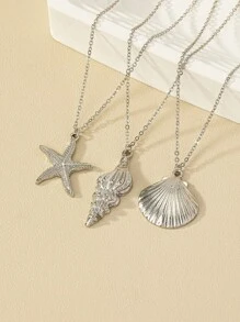 1 Set de collares minimalistas de moda con colgantes de estrella de mar, concha y caracol, adecuado para uso diario, salidas, viajes a la playa, vacaciones, regalo para la novia