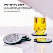 4pcs/Set Glass Mirror Coasters, 4x4 Inch Rhinestone Decorated Insulated Cup Mats, Decorative Placemats For Restaurant, Kitchen, Bar, Dining Table, Coffee Table, Birthday Table Decor - 銀色 - 查看 6