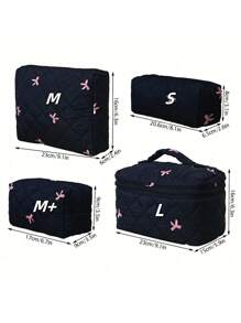 1pc New Embroidered Bow Makeup Bag, High-Aesthetic, Minimalist, Versatile, Quilted Checkered Embroidered Bow Pattern Women Cosmetic Organizer Pouch, Daily Essentials Storage, Student Pencil Case, Suitable For Shopping, Travel, Portable,For Holiday Beach, Bathroom Collection, Bedroom Collection, Large Capacity
