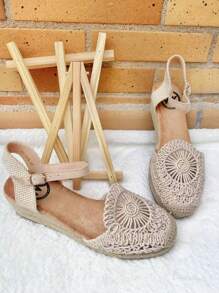 Calzado Estilo. Sandalias cerradas estilo alpargatas para mujer, esparto, tira tobillo, cierre de pulsera con hebilla, comodidad y estilo - Albaricoque - Ver 4