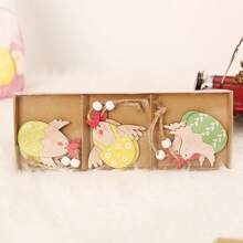 6 pièces/set Nouvelles décorations de Pâques, ornements d'animaux en bois peints de manière créative, cartes de Pâques, fournitures de fête, décoration suspendue artisanale, joli cadeau
