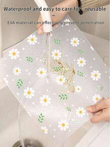 1 Roll Of Daisy Pattern Thickening Kitchen Cabinet Liner, Non-Stick Drawer Liner, Non-Slip Cabinet Liner, Washable EVA Refrigerator Liner, Easy To Cut Refrigerator Pad.