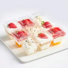 10-50 Sets Of 4oz Mini Square Dessert Cups, Transparent Lidded Cups, Suitable For Halloween, Christmas, Appetizers, Desserts, Mousse, Ice Cream, Fruits, Candies, Etc. - Clear - View 4