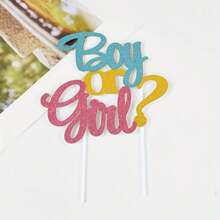1 PC Glitter "Boy Or ? Girl" Gender Reveal Cake Topper - Paper Cake Decoration For Gender Reveal & Baby Shower Celebrations, Dual-Toned Pink & Blue Design, No Feathers, Electricity-Free Use - Multicolor - View 7