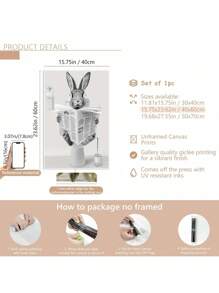 1pc Easter Humor Charming Bunny Reading Newspaper Canvas Art Poster, Wall Decoration For Bathroom, Bedroom, Kitchen, Living Room, Office And Cafe, Perfect Room Decoration Gifts Birthday Graduation